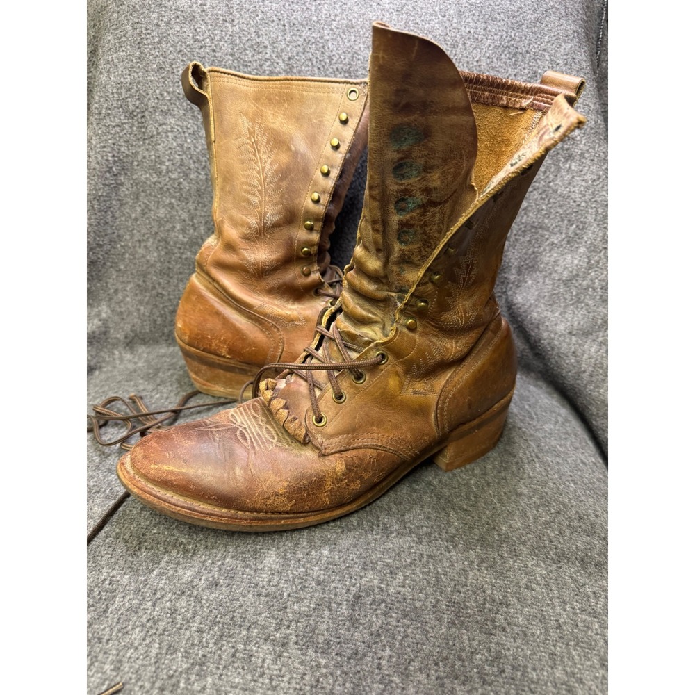 Vintage Durango Packer Boots Brown Leather Lace Up Kiltie Western 10.5 E Wide